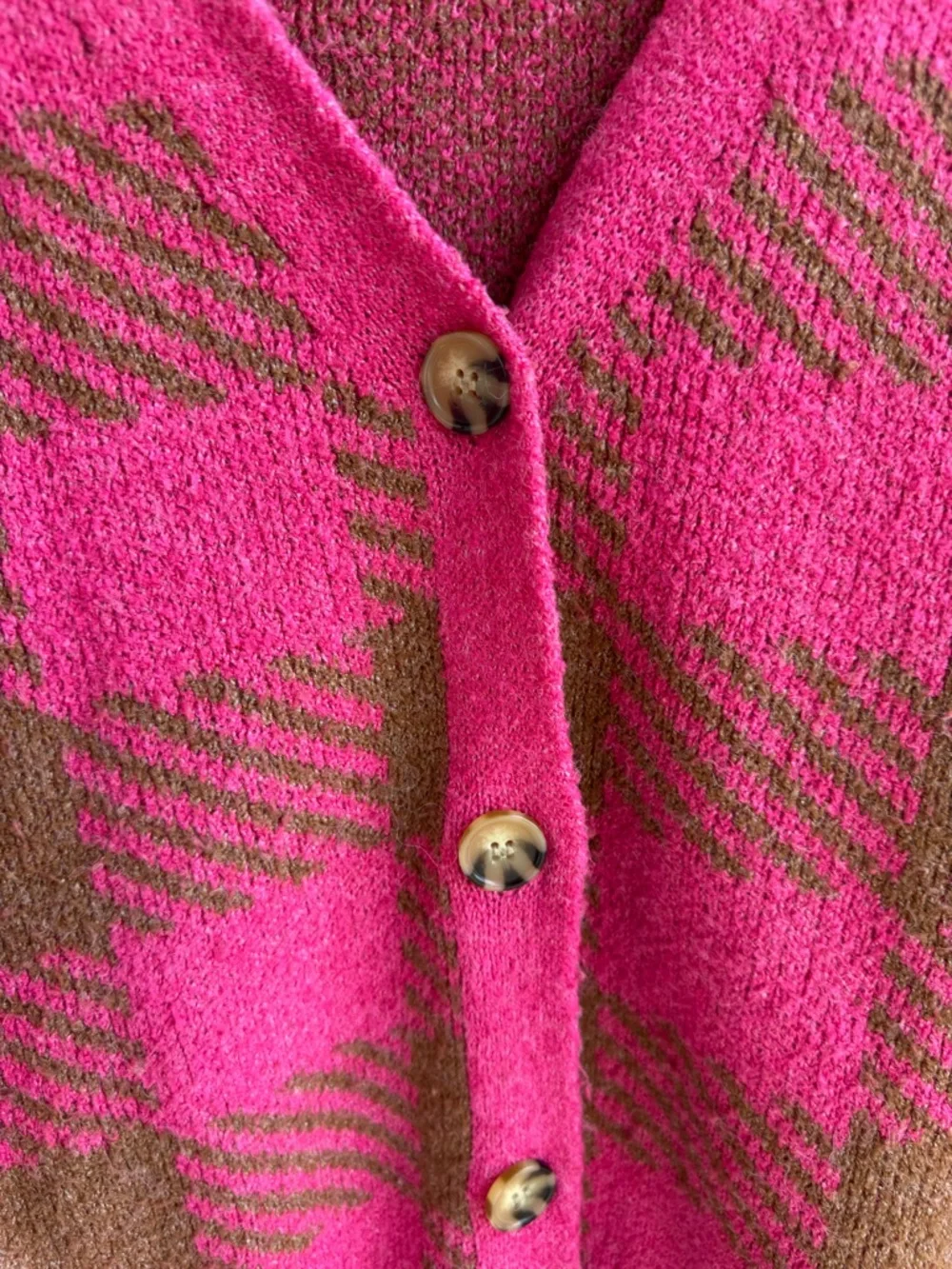 Pink and Brown Plaid Button-Front Cardigan Sweater - Picture 2 of 5